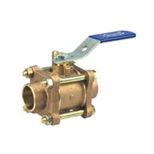 Ball Valve 1/2" Bronze Solder Ends  3-Piece Full Port Chrome Plated Brass Ball Standard Lever Handle Max Pressure 600 PSI CWP non-shock