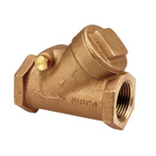 Swing Check Valve 1" Bronze Threaded Ends Class 125 Y-Pattern Renewable Seat & PTFE Disc  Max Pressure 200 PSI CWP non-shock,125 PSI Saturated Steam