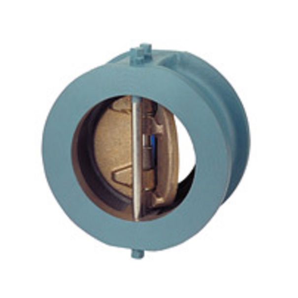 Silent Check Valve 4" Cast Iron Class 125 Wafer End Connections Buna-N Seat Renewable Twin Bronze Disc Spring Actuated  Max Pressure 150 PSI CWP non-shock
