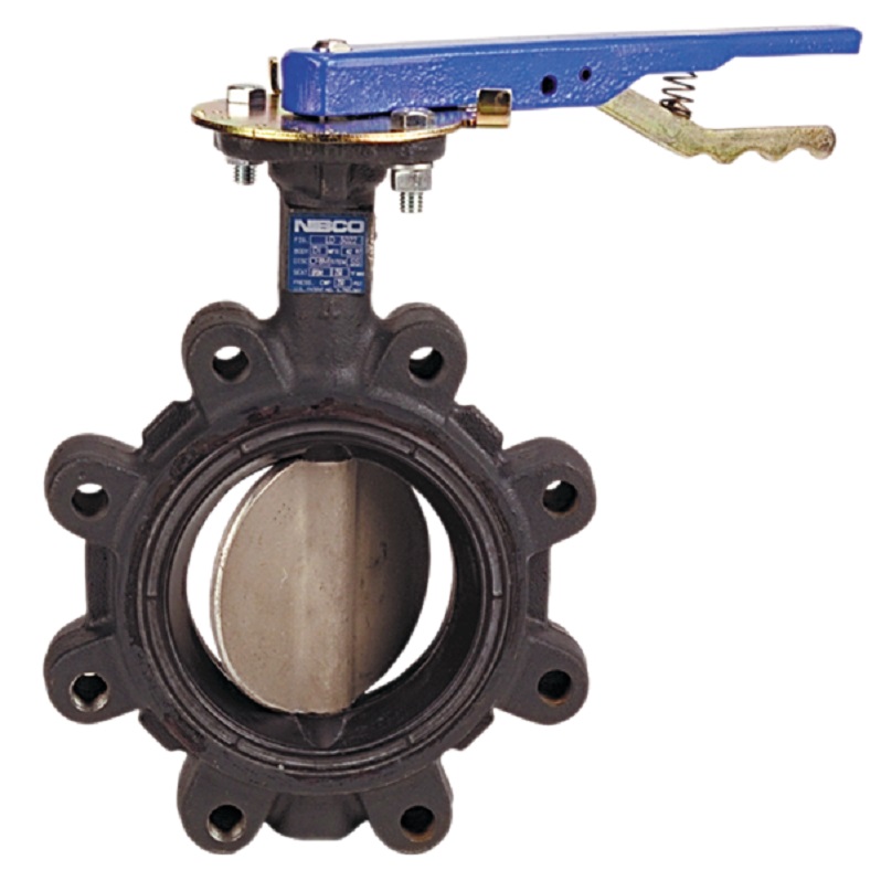 Butterfly Valve 3" Ductile Iron Lug Type Extended Neck FKM Seat Stainless Steel Disc Lever Locking Handle Max Pressure 250 PSI