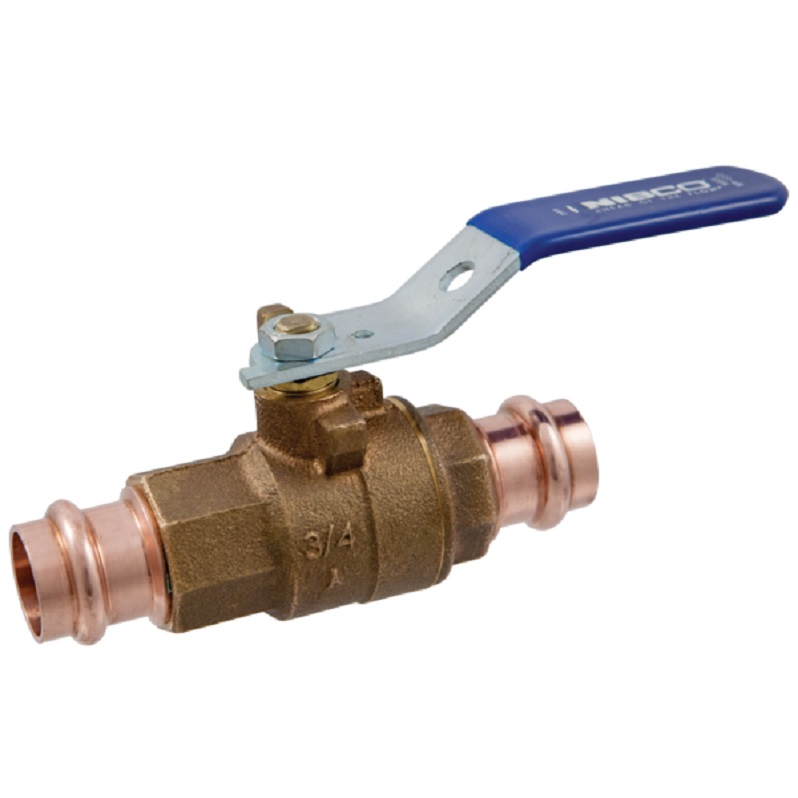 Ball Valve 1" Bronze 2-Piece Full Port Press Female Ends Stainless Steel Trim Lever Handle Max Pressure 250 PSI CWP non-shock