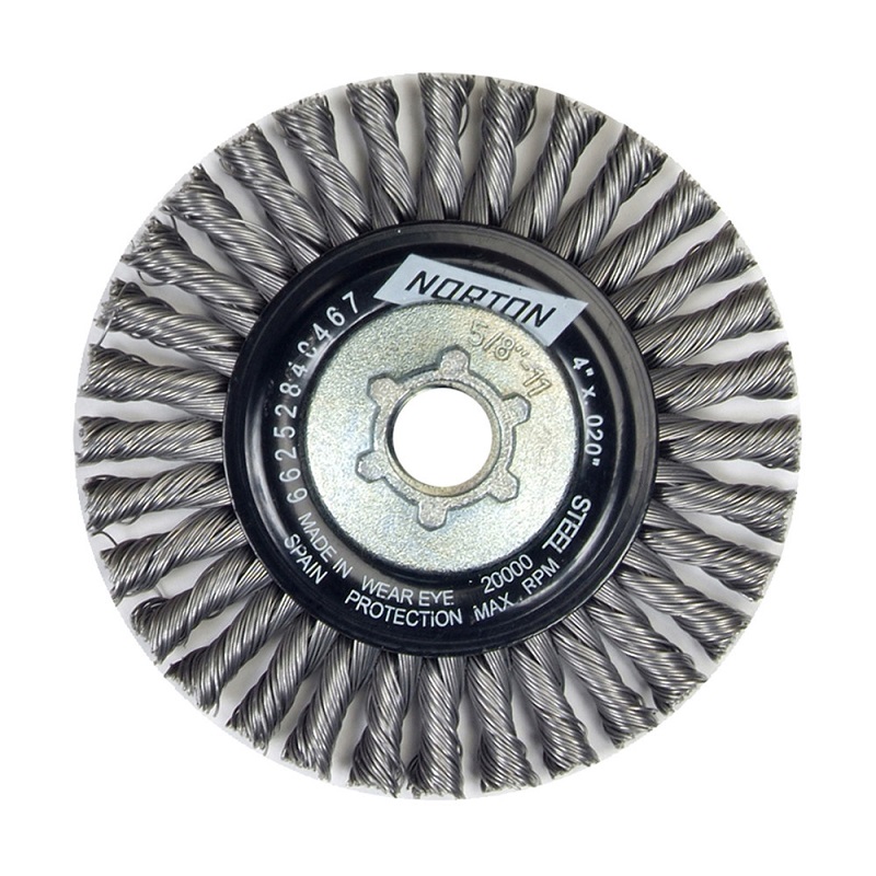 Wheel Brush 4" Diameter Stringer Bead .020" Wire 5/8"-11 Arbor Hole Bluefire