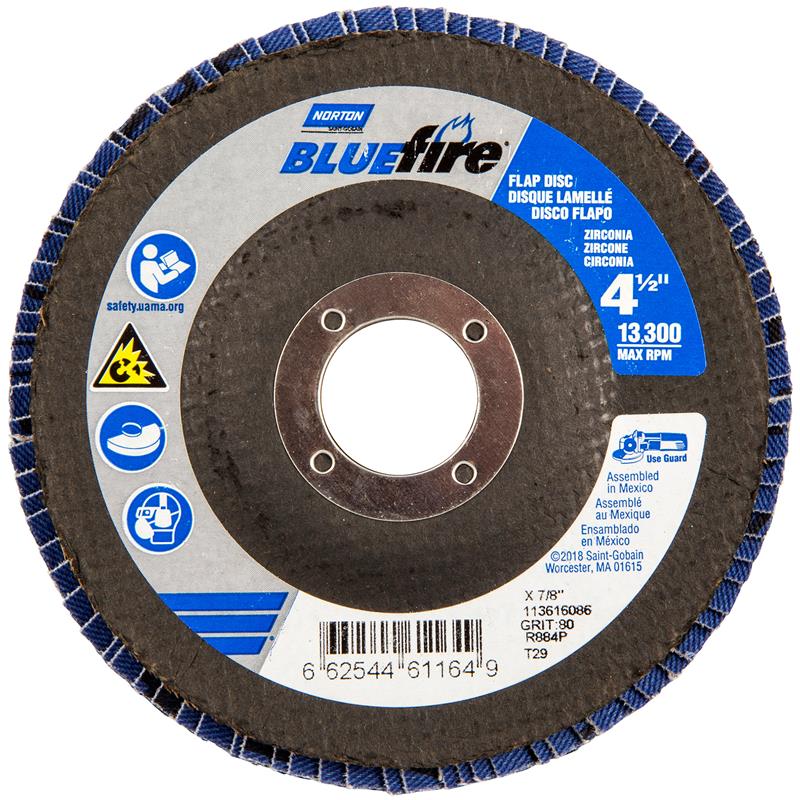Flap Disc 4-1/2"X7/8" Type 29 80 Grit Fiberglass Plate BlueFire R884P