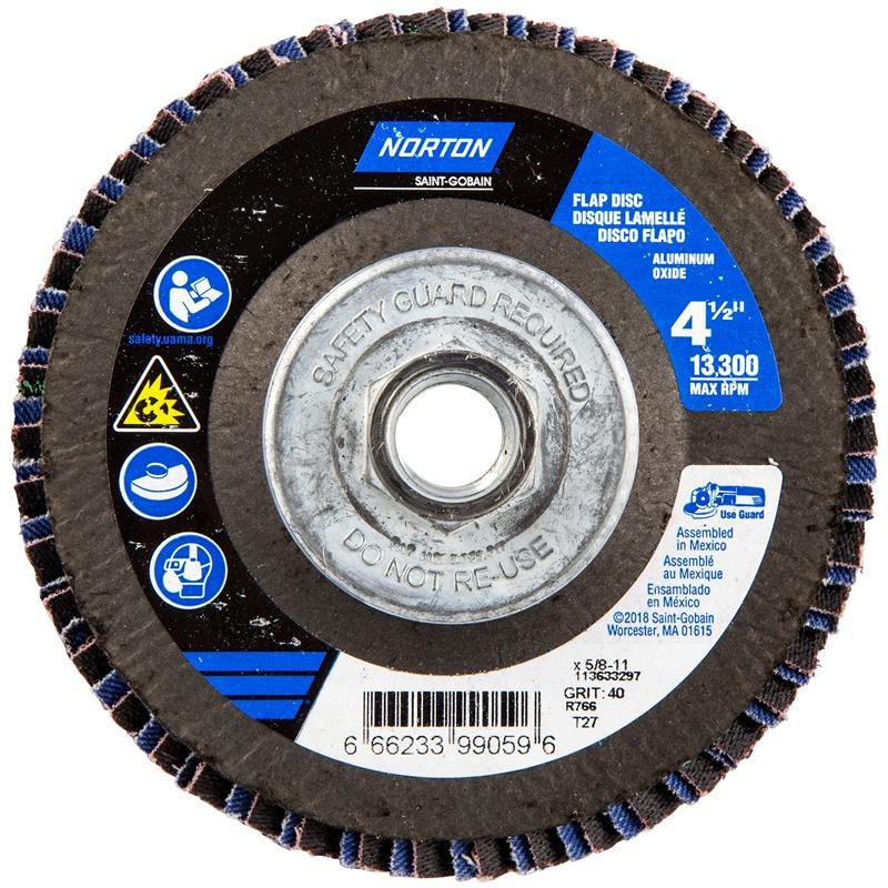 Flap Disc 4-1/2"X5/8"-11 Type 27 40 Grit High Density Fiberglass Plate Neon R766