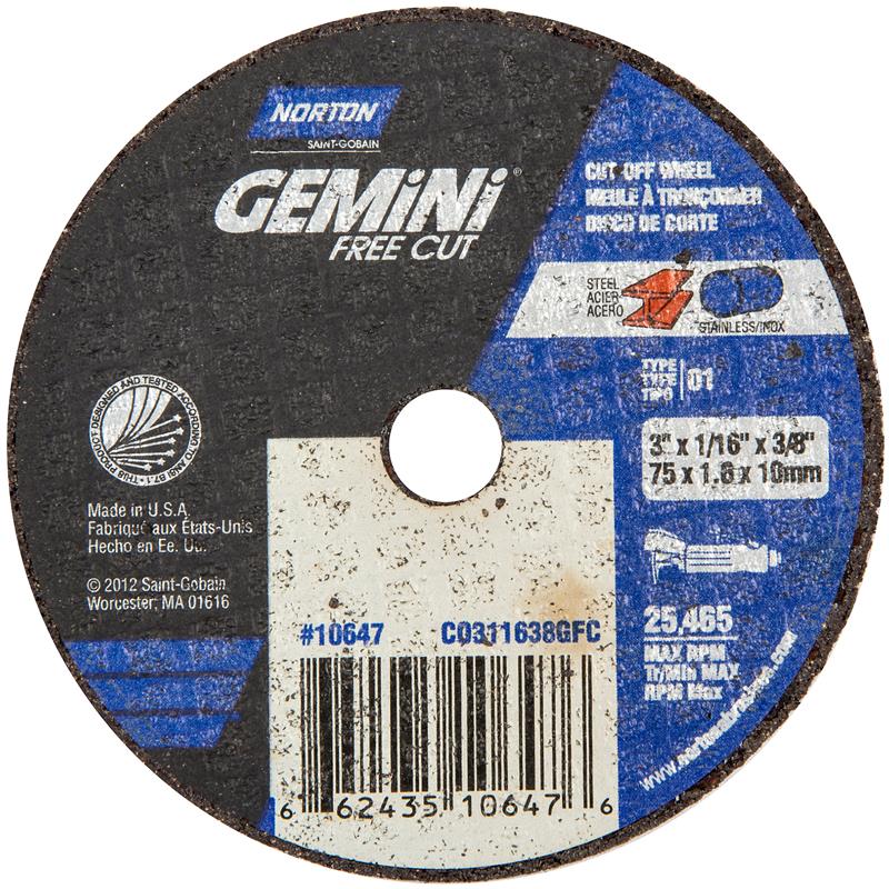 Cut-Off Wheel 3"X1/16"X3/8" Type 1 Gemini Free Cut 