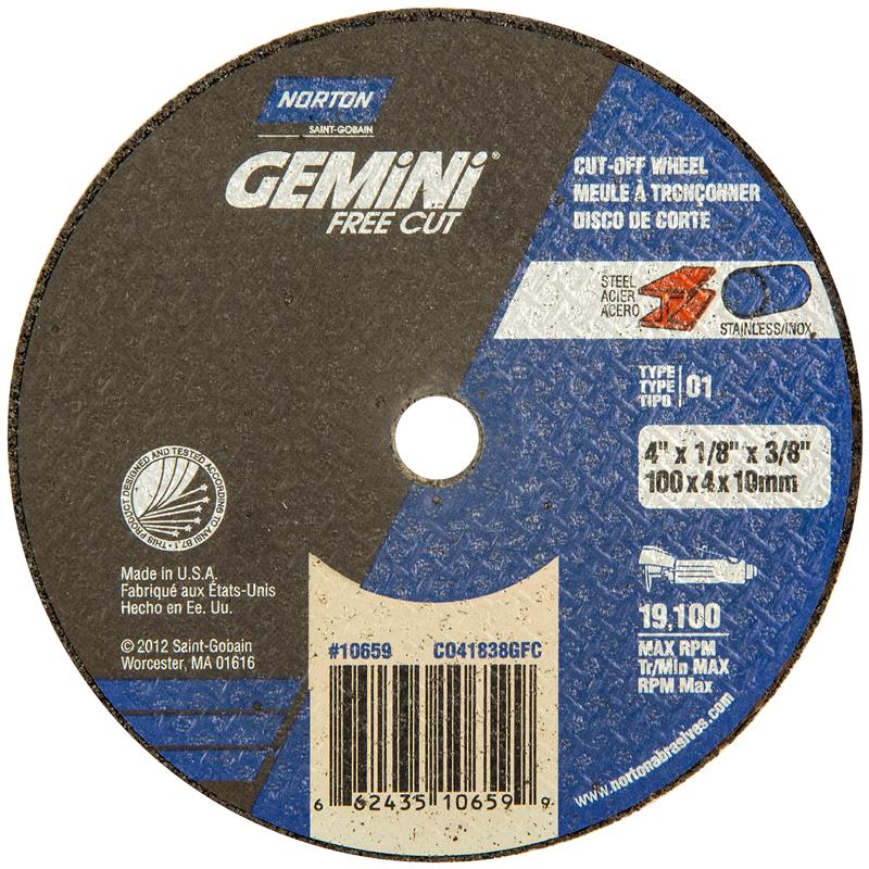 Cut-Off Wheel 4"X1/8"X3/8" Type 1 Gemini Free Cut 
