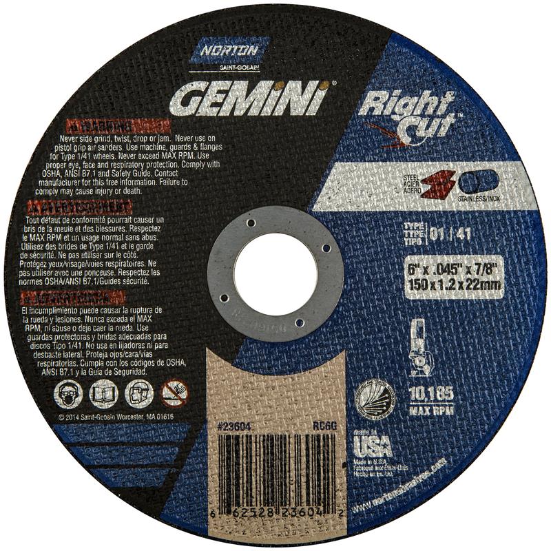 Cut-Off Wheel 6"X.045"X7/8" Type 1 Gemini Rightcut 