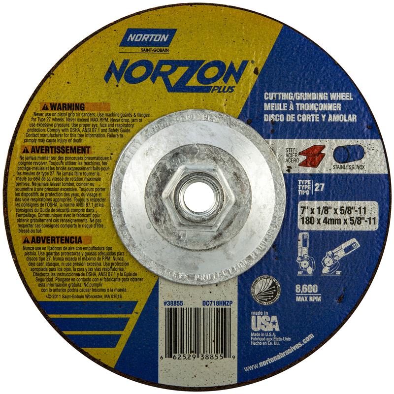 Depressed Center Wheel 7"X1/8"X5/8"-11 Type 27 Norzon Plus 