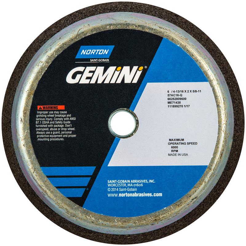 Snagging Wheel 6/4-13/16"X2"X5/8"-11 Type 11 Flaring Cup with Steel Back 57A16-Q 1-1/2" Rim 3/4" Back Gemini 