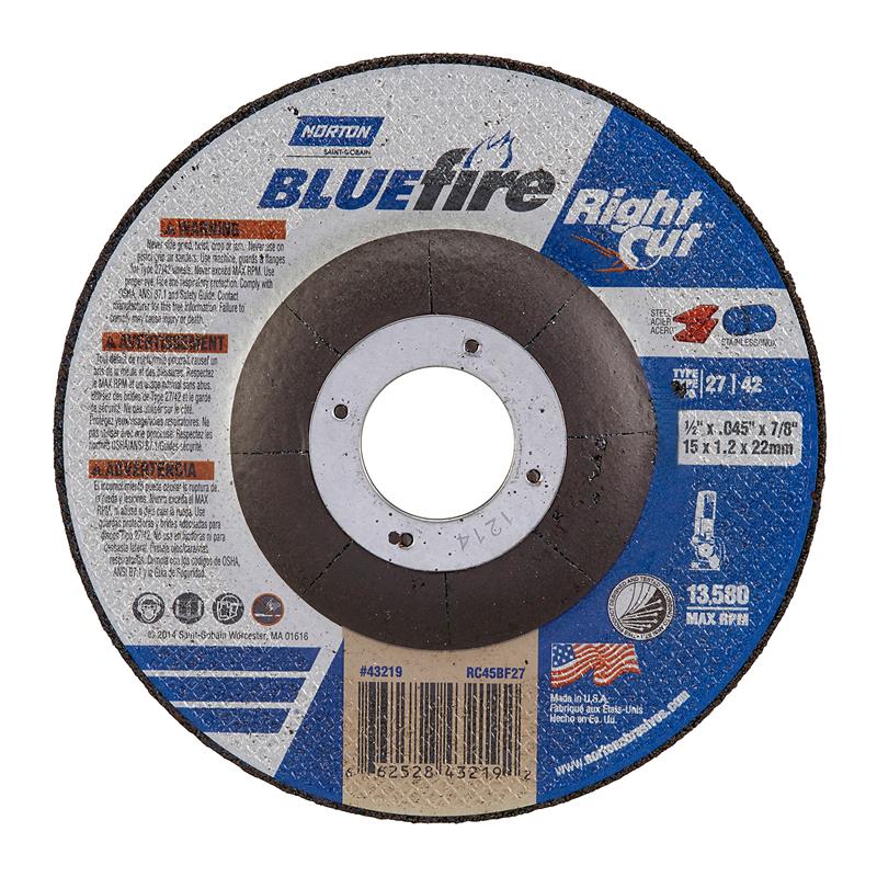 Cut-Off Wheel 4-1/2"X.045"X7/8" Type 27 Bluefire Rightcut 