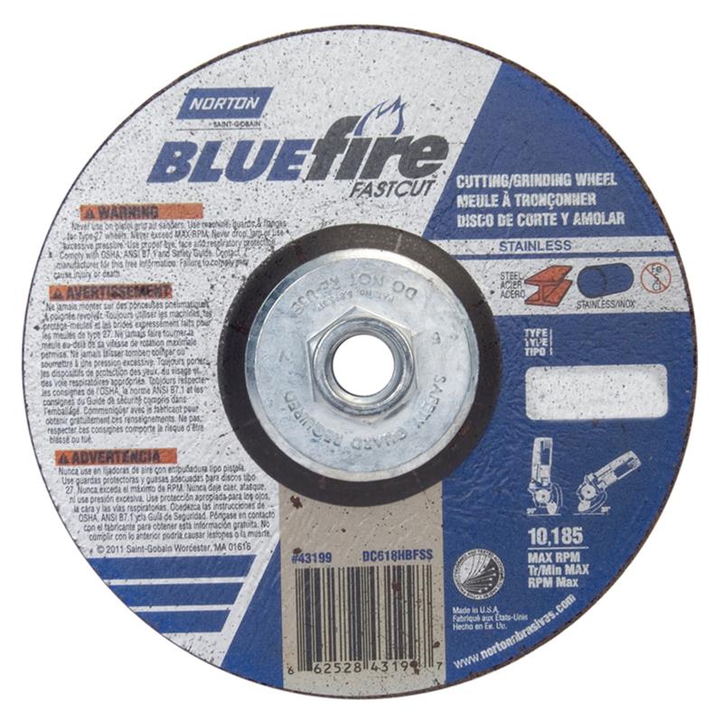 Depressed Center Wheel 6"X1/8"X5/8"-11 Type 27 Bluefire Fastcut Contaminant Free 