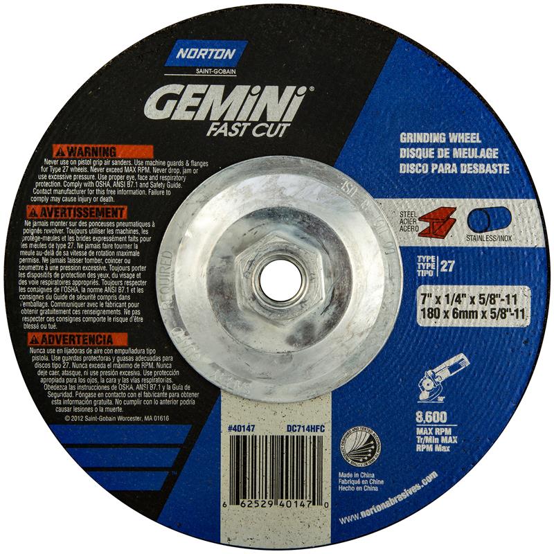 Depressed Center Wheel 7"X1/4"X5/8"-11 Type 27 Gemini Fastcut 