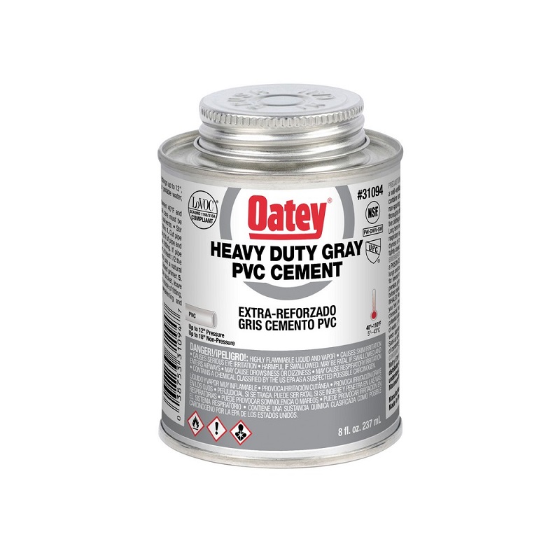 PVC Heavy Duty Cement 8 Oz Gray for Pipe & Fittings up to 12" Diameter or up to 18" Diameter for Non-Pressure 