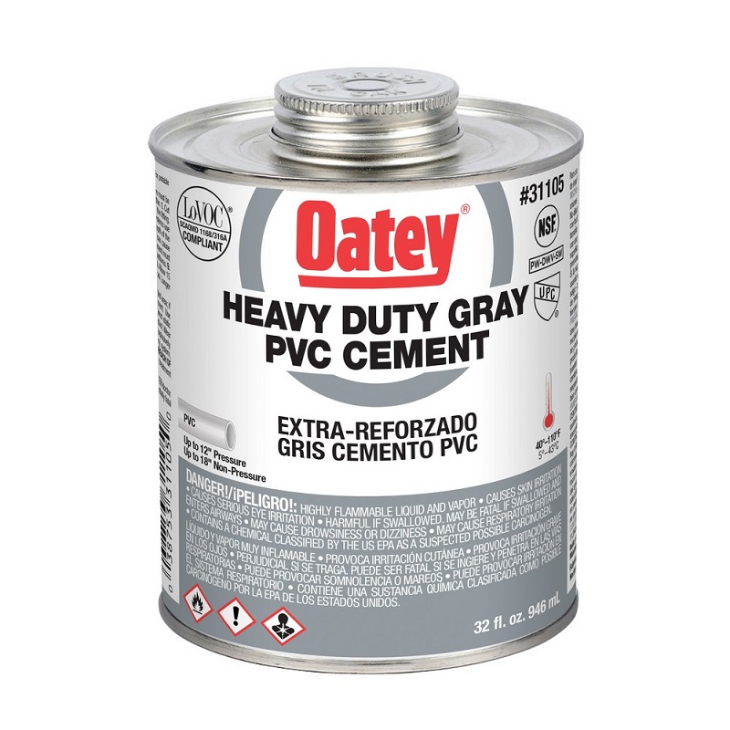 PVC Heavy Duty Cement 1 Qt Gray for Pipe & Fittings up to 12" Diameter or up to 18" Diameter for Non-Pressure 