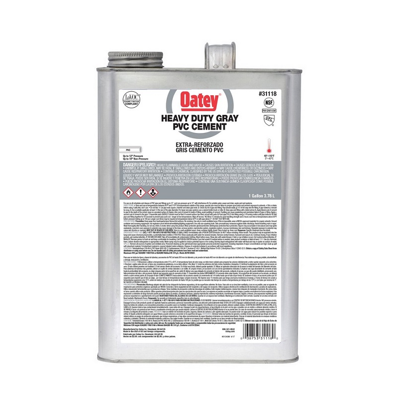 PVC Heavy Duty Cement 1 Gal Gray for Pipe & Fittings up to 12" Diameter or up to 18" Diameter for Non-Pressure 