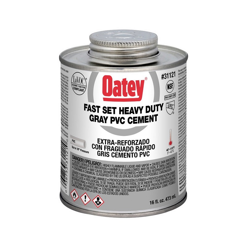 PVC Heavy Duty Cement 16 Oz Gray Fast Set for Pipe & Fittings up to 12" Diameter or up to 18" Diameter for Non-Pressure 