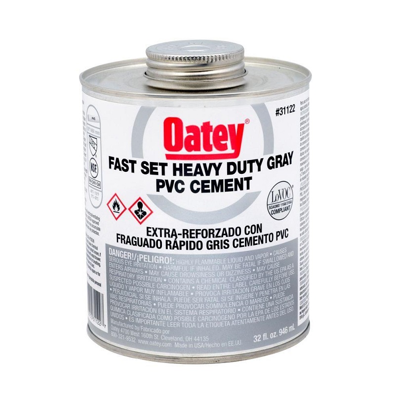 PVC Heavy Duty Cement 32 Oz Gray Fast Set for Pipe & Fittings up to 12" Diameter or up to 18" Diameter for Non-Pressure 