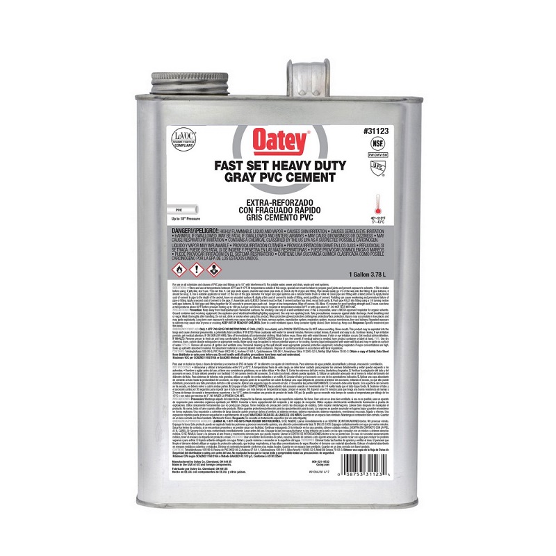 PVC Heavy Duty Cement 1 Gal Gray Fast Set for Pipe & Fittings up to 12" Diameter or up to 18" Diameter for Non-Pressure 