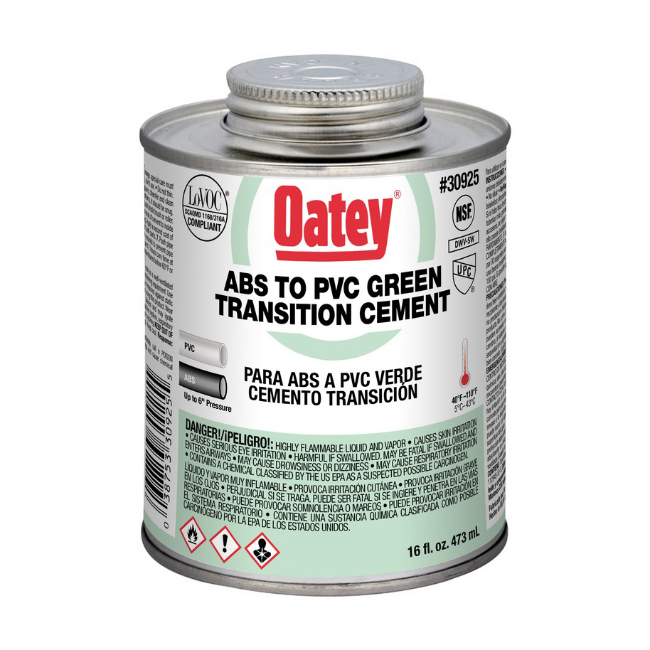 CEMENT 16 OZ GREEN ABS TO PVC 30925 TRANSITION CEMENT