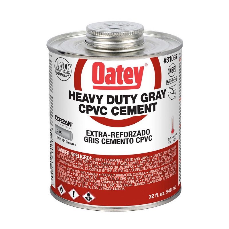 Cement 1 Qt Heavy Duty Gray for CPVC Pipe & Fittings up to 12" Diameter 