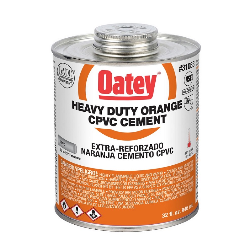 Cement 32 Oz Solvent Heavy Duty Orange for CPVC Pipe & Fittings up to 12" Diameter 