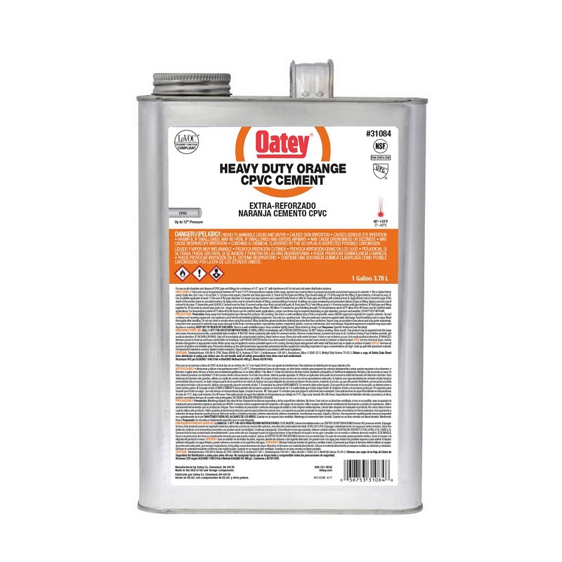 Cement 1 Gal Solvent Heavy Duty Orange for CPVC Pipe & Fittings up to 12" Diameter 