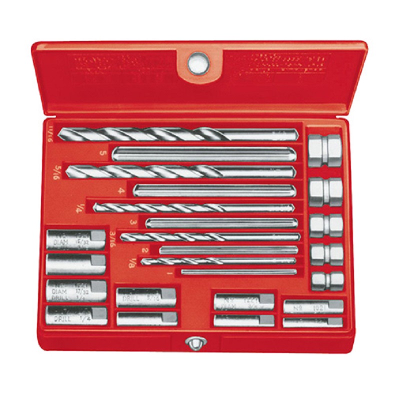 Screw Extractor Set 25-Pc Includes Extractors, Drills & Drill Guides in Plastic Box Model 10 