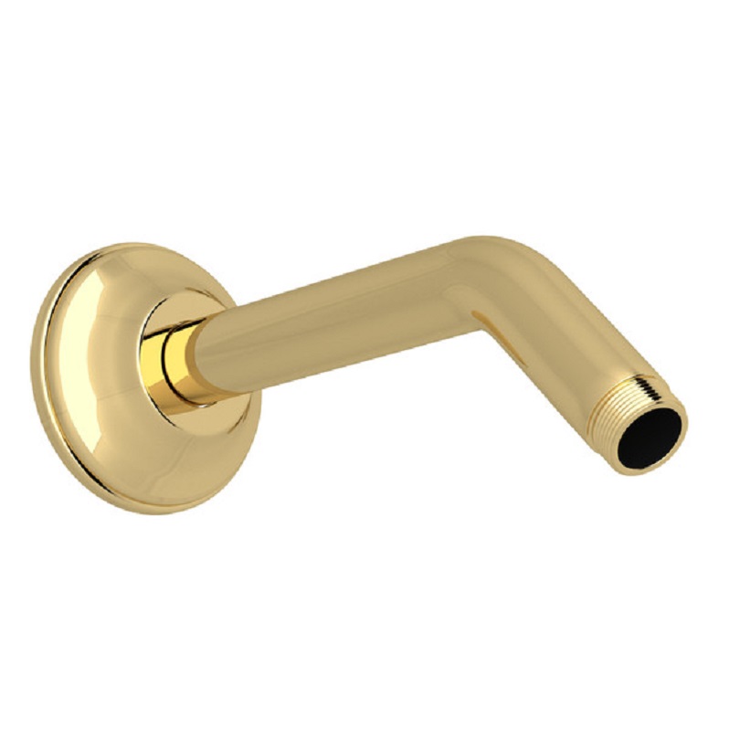 Shower 7-7/16" Wall Mount Shower Arm & Flange in Unlacquered Brass