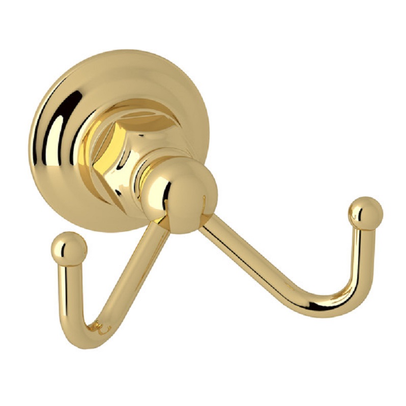 Country Bath Double Robe Hook in Unlacquered Brass