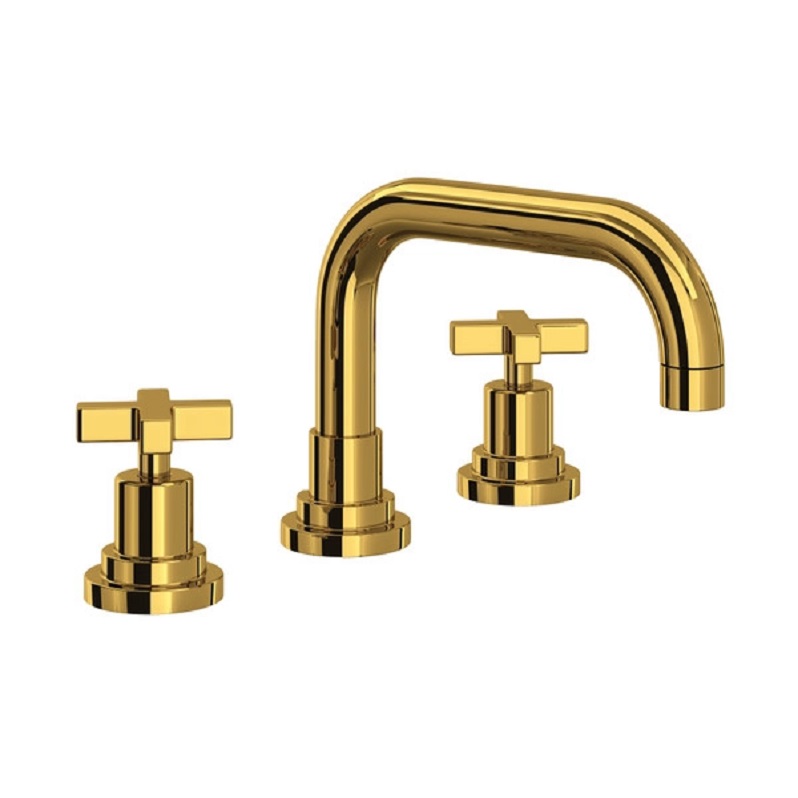 Lombardia Widespread Lav Faucet w/Cross Hndl in Unlacquered Brass