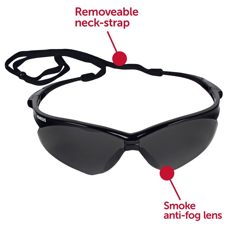 Nemesis Safety Glasses Smoke Lens Anti-Fog Coating Black Frame