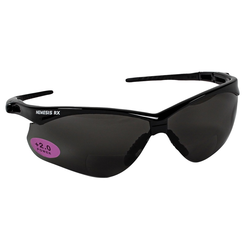 Nemesis Safety Glasses +2.00 Smoke Lens Hardcoated Black Frame