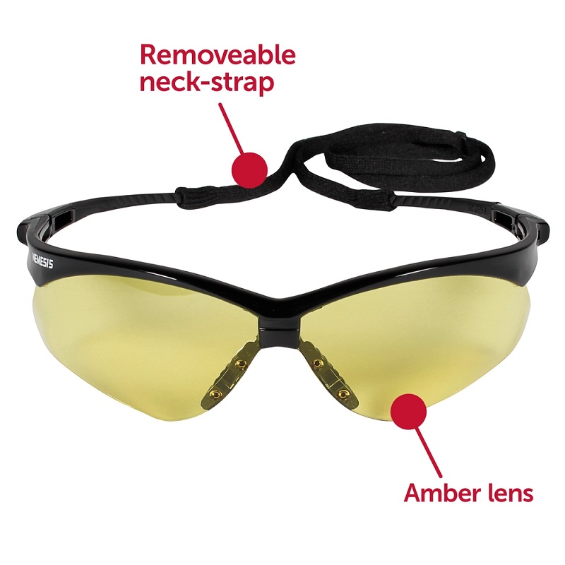 Nemesis Safety Glasses Amber Lens Uncoated Black Frame