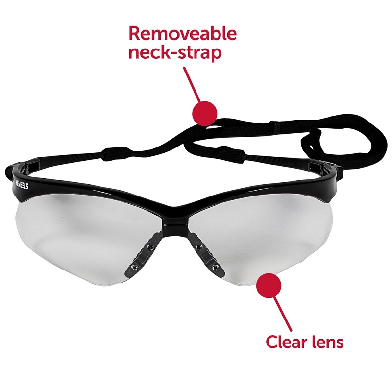 Nemesis Safety Glasses Clear Lens Uncoated Black Frame