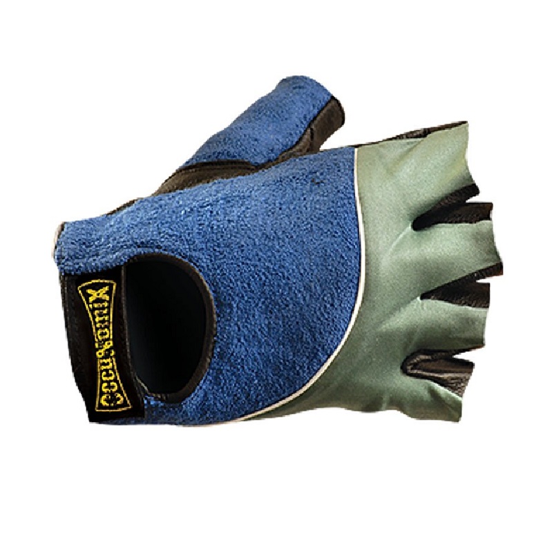 Classic Anti-Vibration Gloves Small Blue/Grey Terry Back Leather Palm Half-Finger 