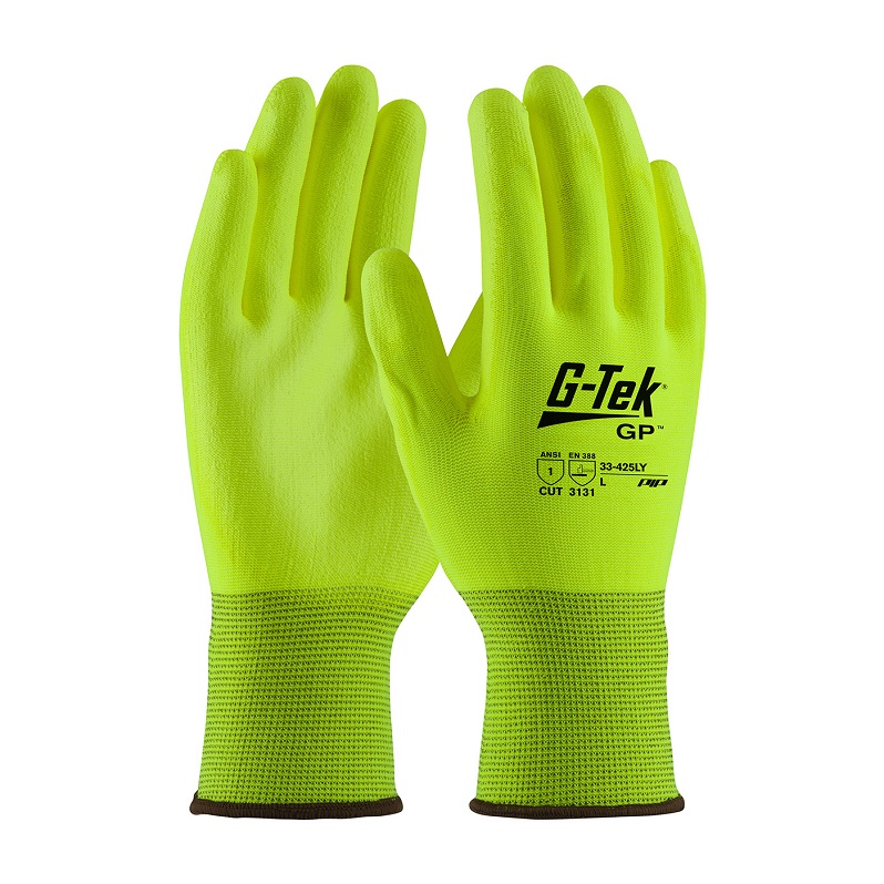 G-Tek Hi-Vis Seamless Poly Coated Gloves Yellow