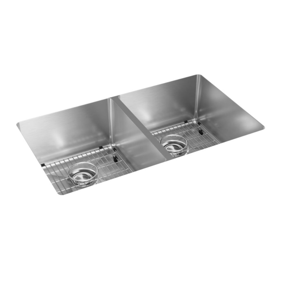 Crosstown 31-1/2x18-1/2x9" Stainless Steel Dbl Bowl Sink Kit