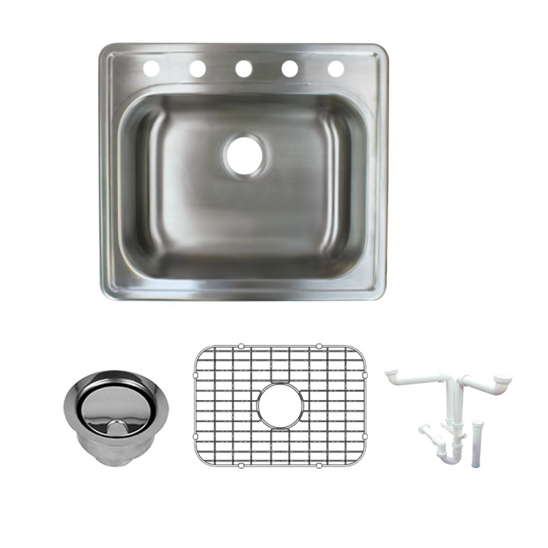 Meridian 25x22x12" Stainless Steel Kitchen Sink w/5 Holes