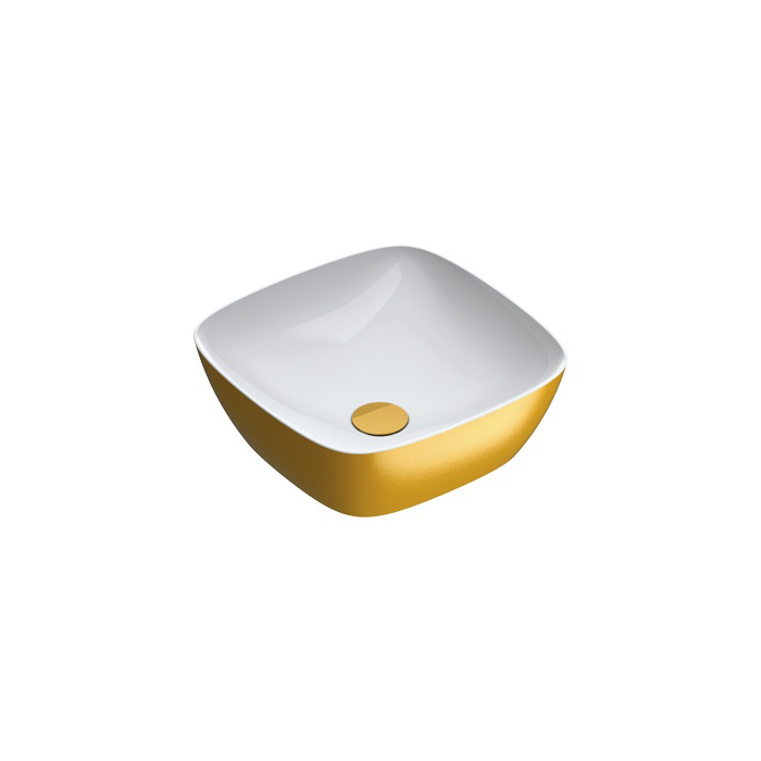 Green Lux 40x40 Single Bowl Washbasin in Gold/White