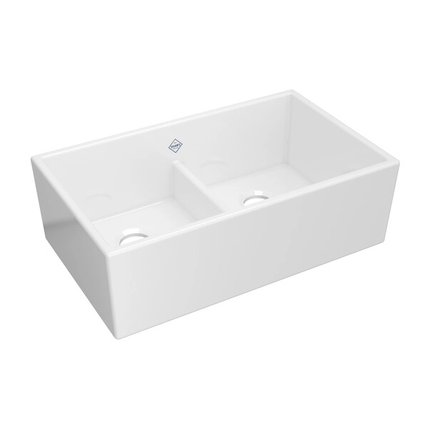 Shaker 33x20x10-1/2" Low Divide Equal Dbl Bowl Sink in White