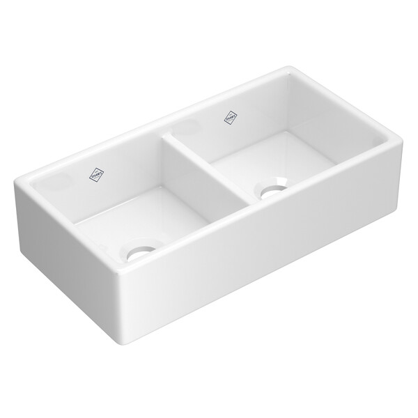 Shaker 35-1/4x18-5/16x9" Equal Double Bowl Sink in White