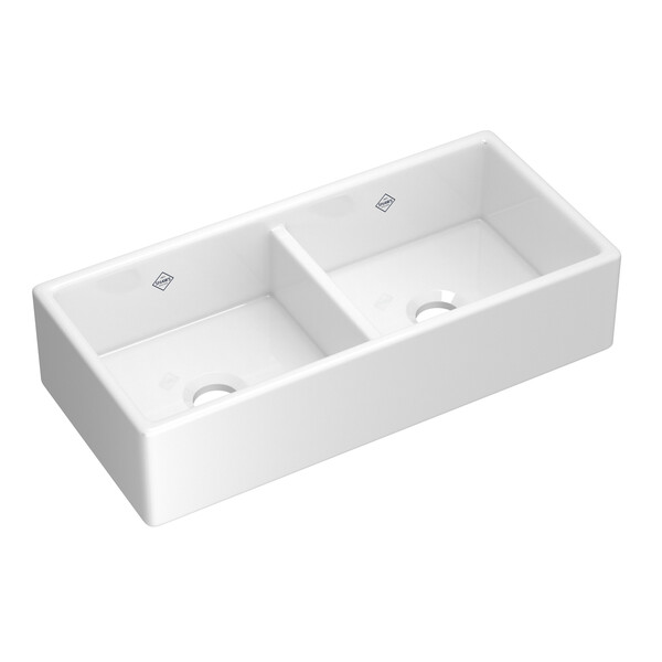 Shaker 39-1/4x18-5/16x9" Equal Double Bowl Sink in White