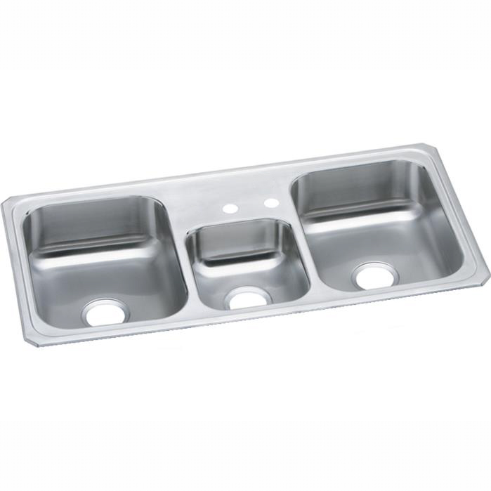 Celebrity 43x22x7" Stainless Triple Bowl Drop-In Sink 2 Hole