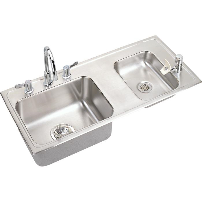 37-1/4x17x7-5/8" Stainless Steel Double Bowl Classroom Sink & Faucet w/Bubbler Kit