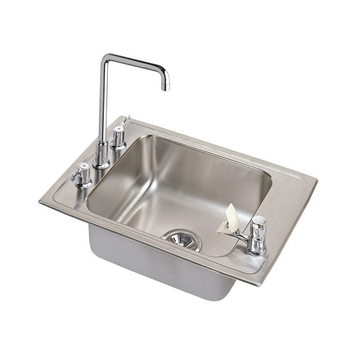 25x17x7-5/8" Stainless Steel Single Bowl Classroom Sink & Faucet w/Bubbler Kit