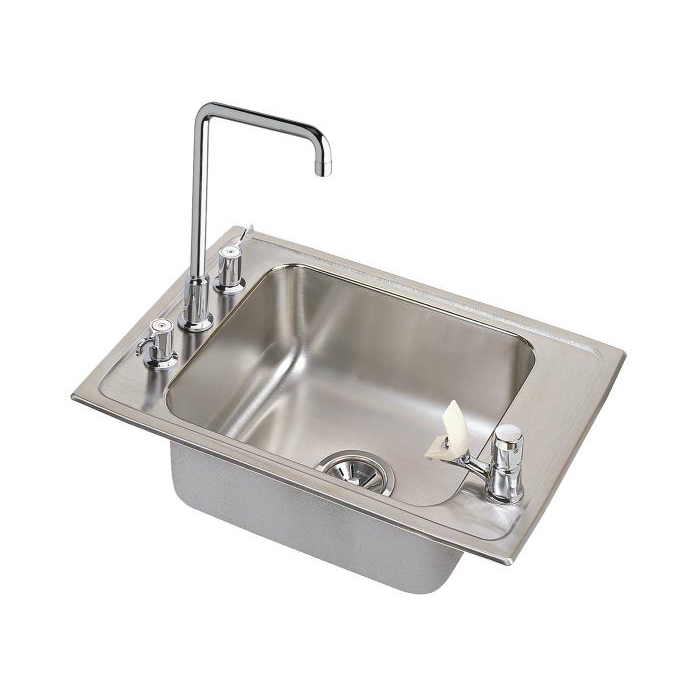31x19-1/2x7-5/8" Stainless Steel Single Bowl Classroom Sink & Faucet w/Bubbler Kit
