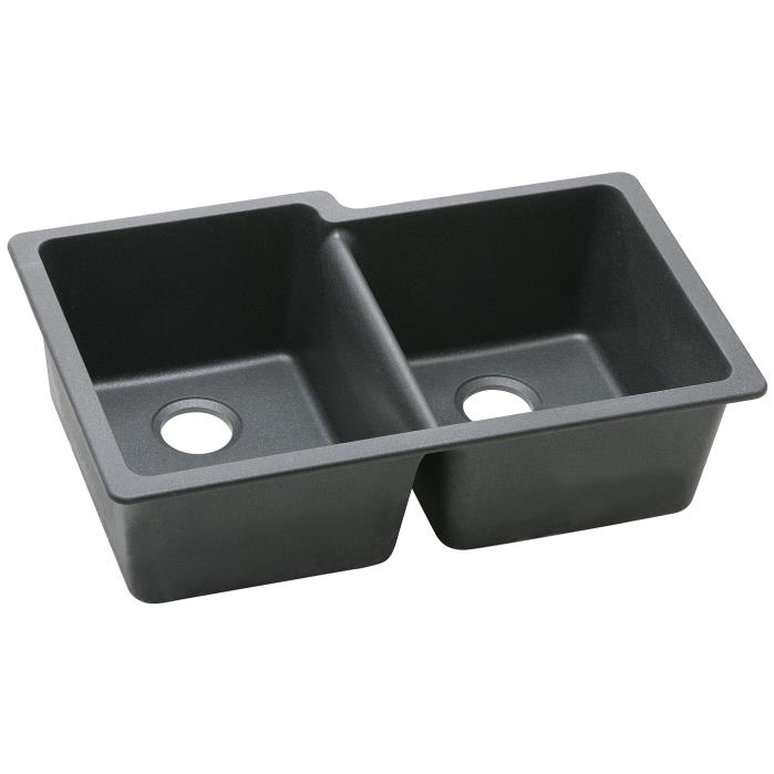 Quartz Classic 33x20-1/2x9-1/2" Double Bowl Sink Black