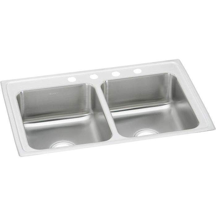 Celebrity 33x21-1/4x7-1/2" SS Equal Double Bowl Sink 4 Holes