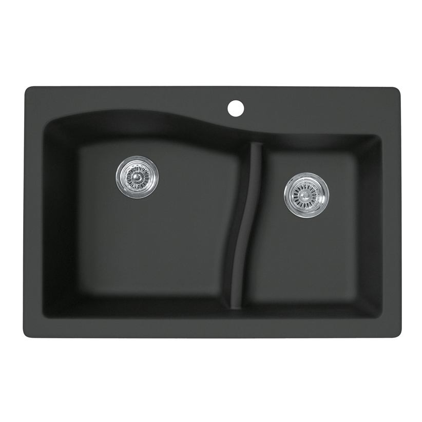 Granite 33x22x10-5/8" Lg/Sm Double Bowl Sink in Nero 1HL