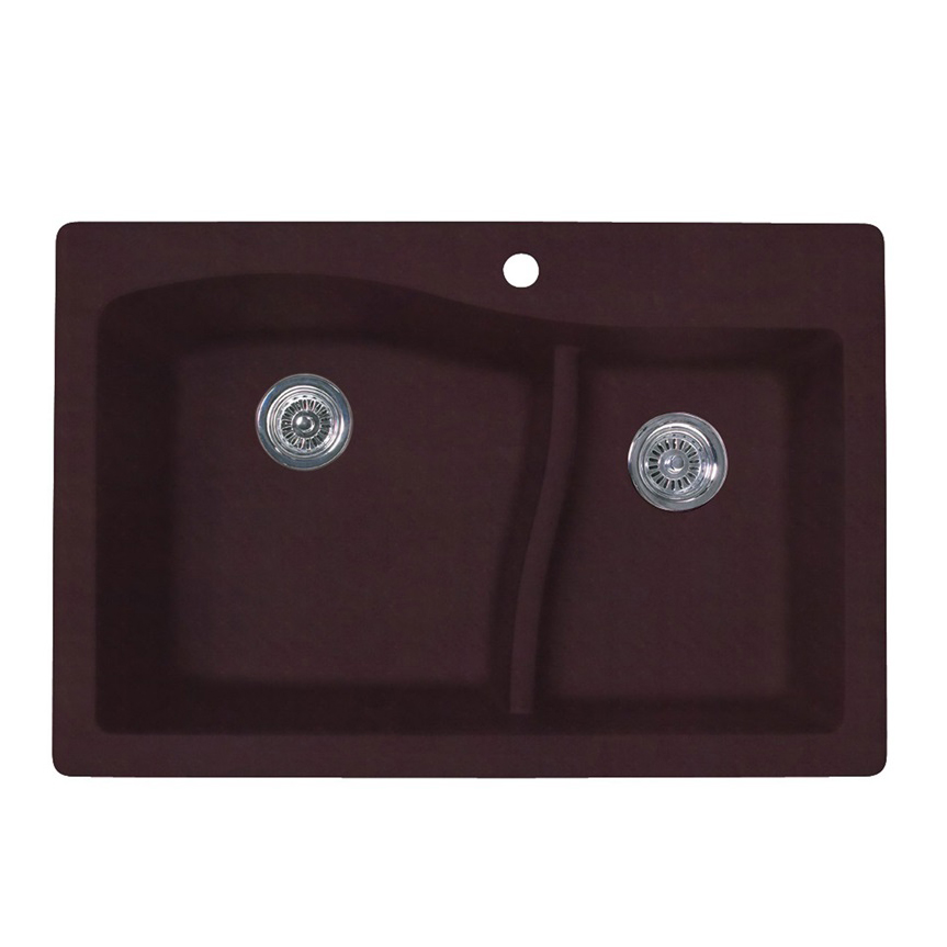 Granite 33x22x10-5/8" Lg/Sm Double Bowl Sink in Espresso 1HL
